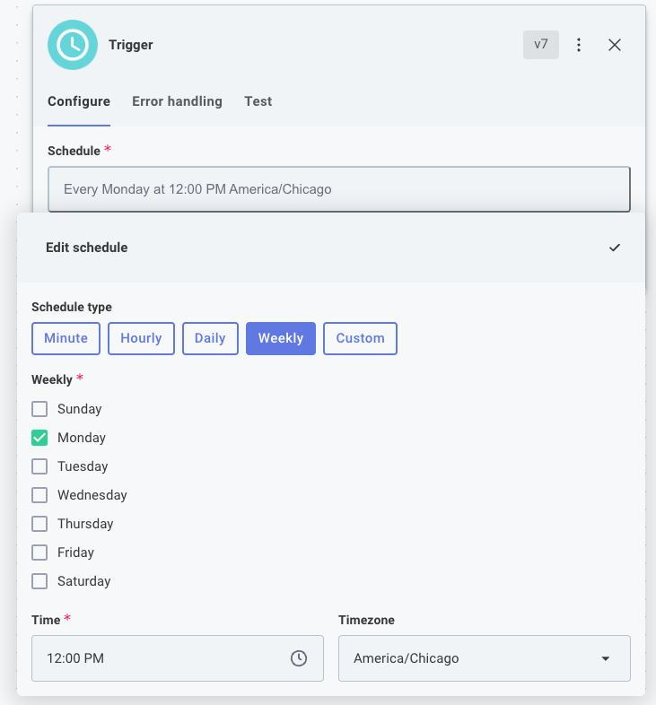 Schedule trigger configuration