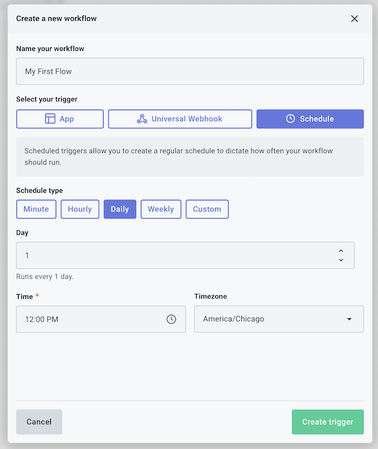 Configuring a schedule trigger