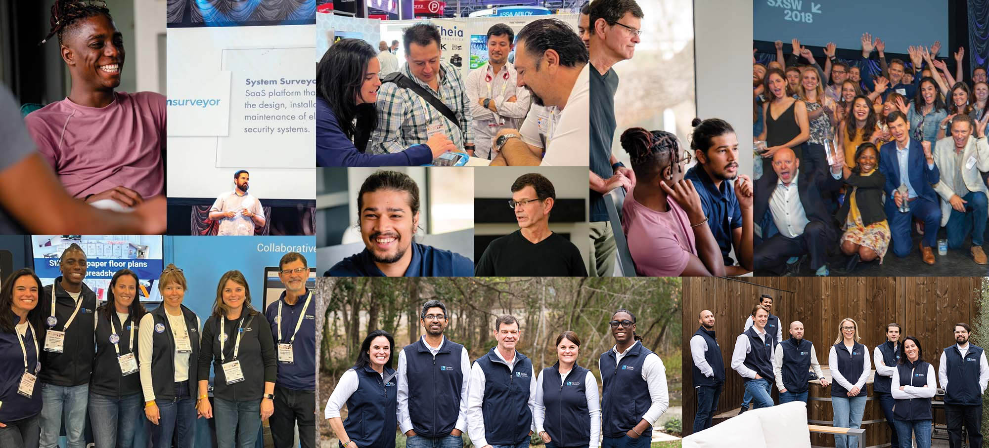 Collage of diverse individuals engaging in conversations, teamwork, and celebrations, showcasing professional interactions and joyful gatherings.
